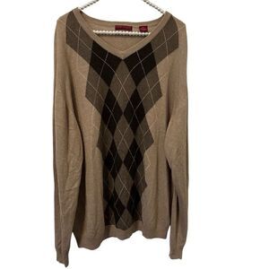 AMERICAN BLUE Sweater Mens XL Argyle Silk Rayon Cashmere Brown old money grandpa